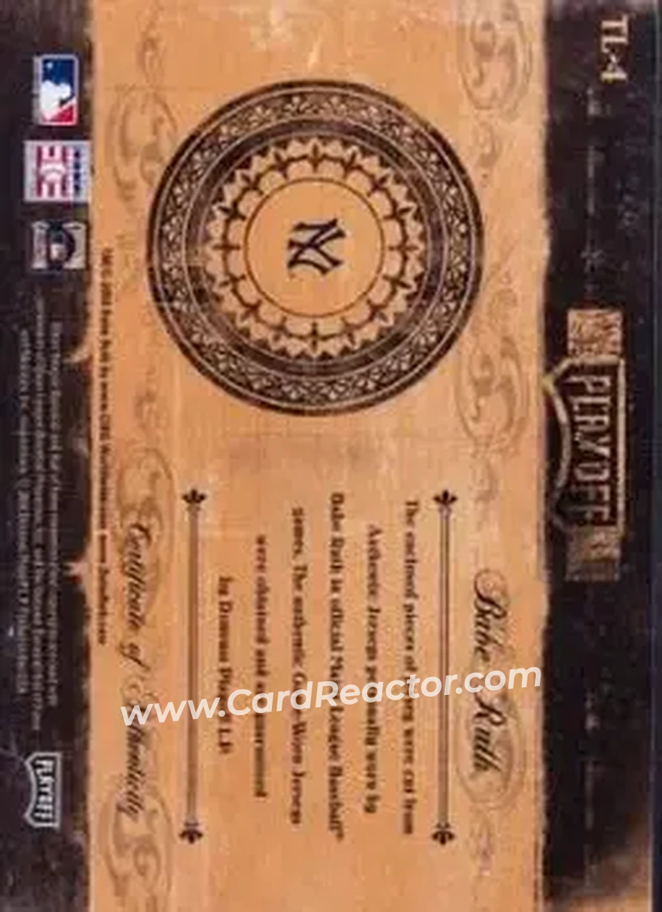2004 Playoff Prime Cuts II - Timeline Signature Material Combo #TL-4 - Babe Ruth - New York Yankees - Back