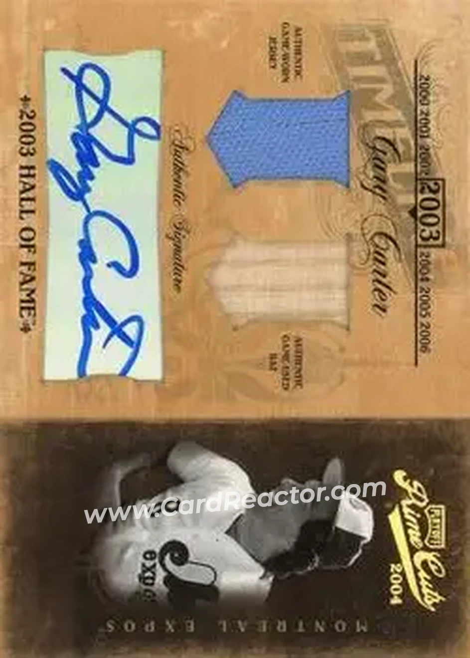 2004 Playoff Prime Cuts II - Timeline Signature Material Combo #TL-34 - Gary Carter - Montreal Expos - Front