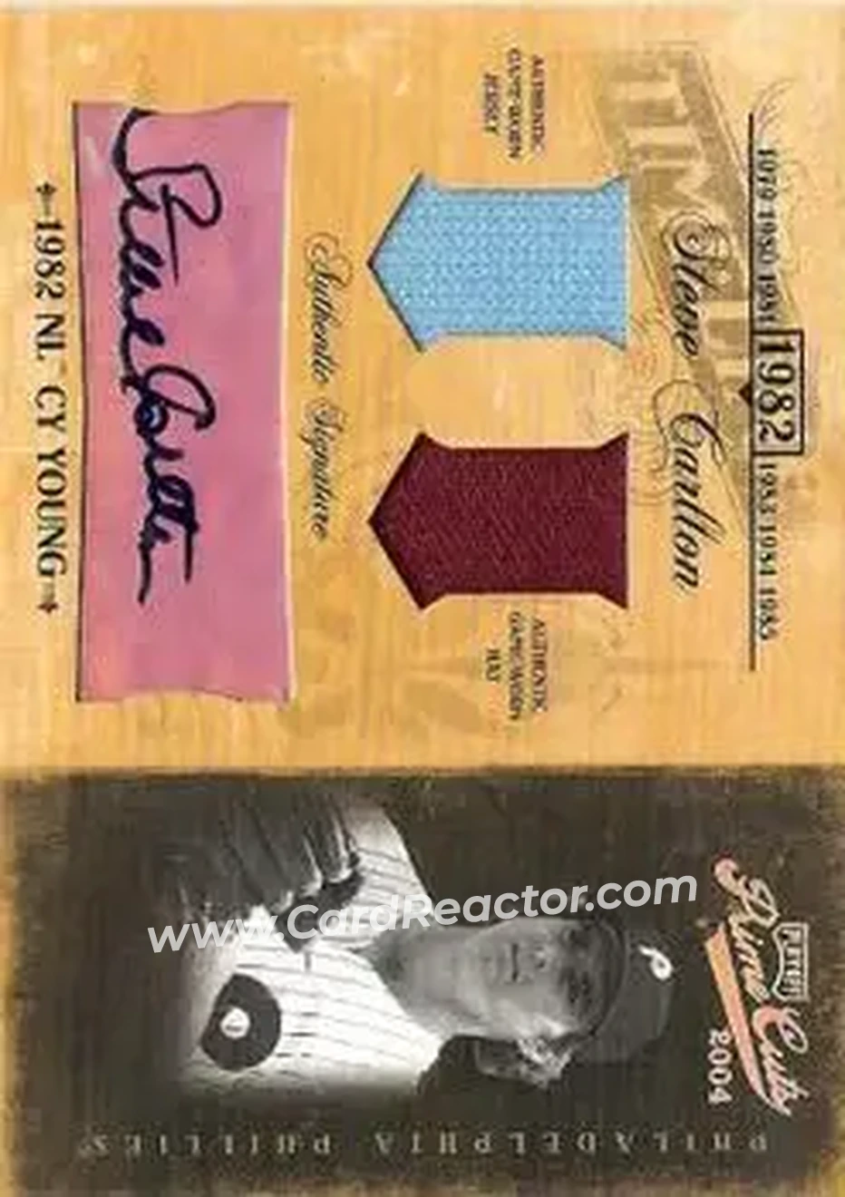2004 Playoff Prime Cuts II - Timeline Signature Material Combo #TL-90 - Steve Carlton - Philadelphia Phillies - Front 2004 Playoff Prime Cuts II - Timeline Signature Material Combo #TL-90 - Steve Carlton - Philadelphia Phillies - Front