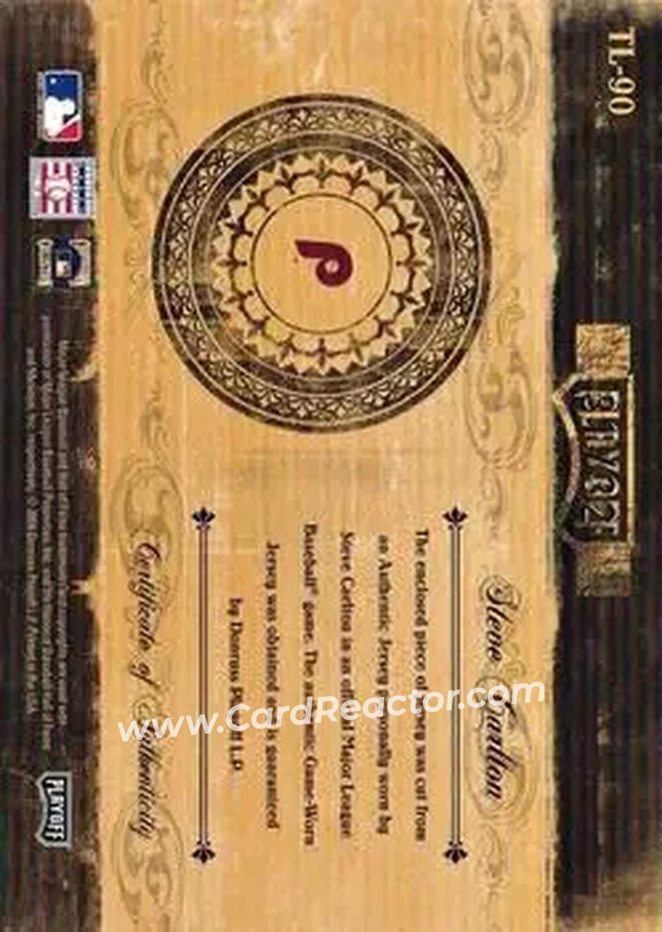 2004 Playoff Prime Cuts II - Timeline Signature Material Position #TL-90 - Steve Carlton - Philadelphia Phillies - Back 2004 Playoff Prime Cuts II - Timeline Signature Material Position #TL-90 - Steve Carlton - Philadelphia Phillies - Back
