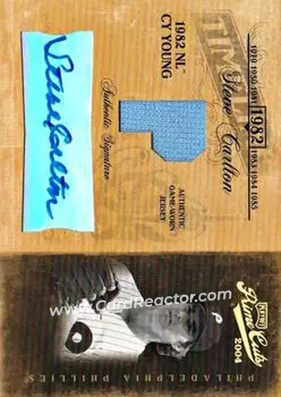 2004 Playoff Prime Cuts II - Timeline Signature Material Position #TL-90 - Steve Carlton - Philadelphia Phillies - Front 2004 Playoff Prime Cuts II - Timeline Signature Material Position #TL-90 - Steve Carlton - Philadelphia Phillies - Front