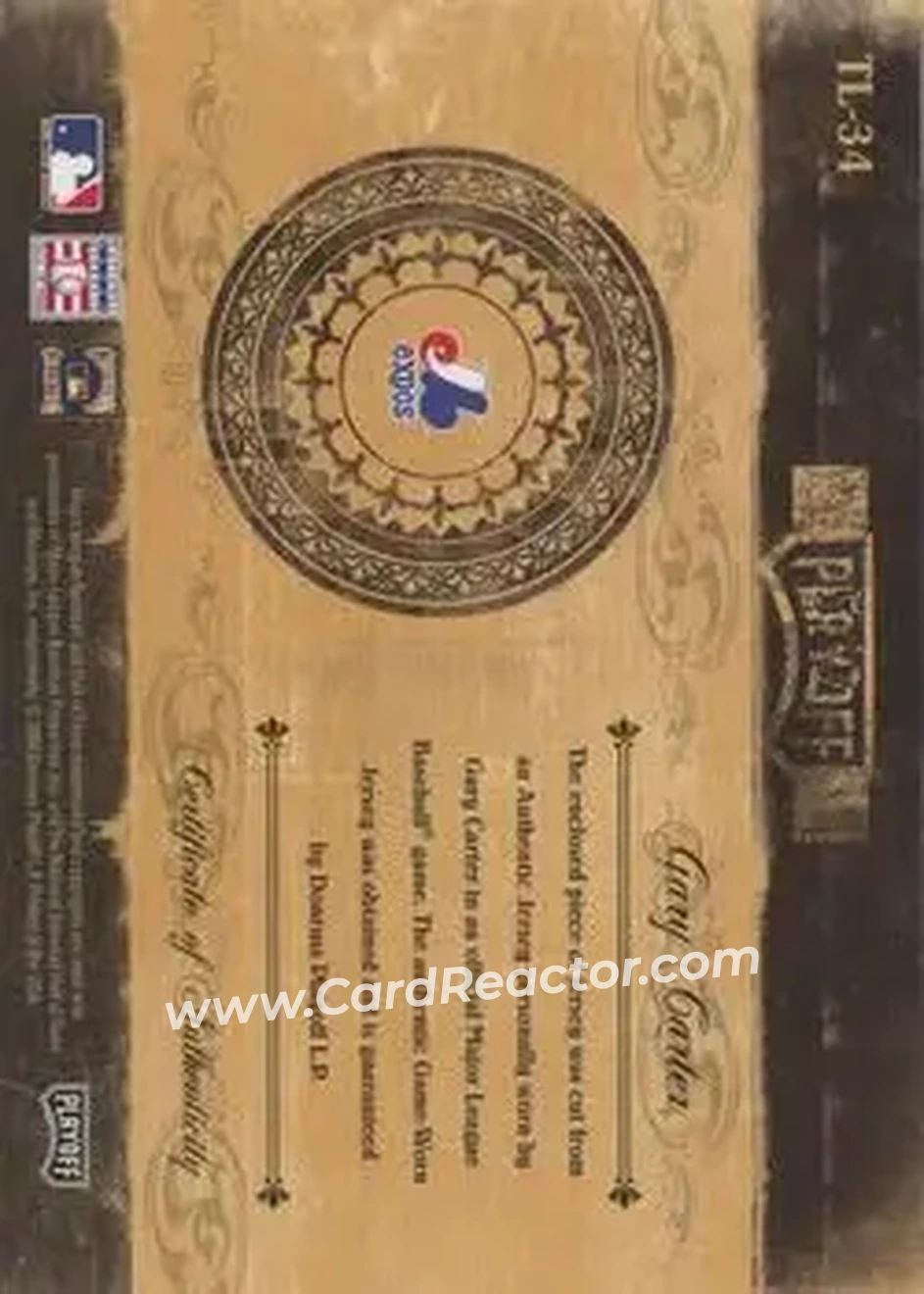 2004 Playoff Prime Cuts II - Timeline Signature Material Prime #TL-34 - Gary Carter - Montreal Expos - Back