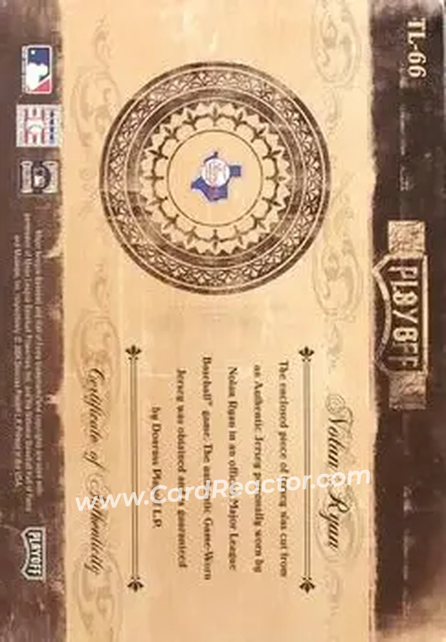 2004 Playoff Prime Cuts II - Timeline Signature Material Prime #TL-66 - Nolan Ryan - Texas Rangers - Back