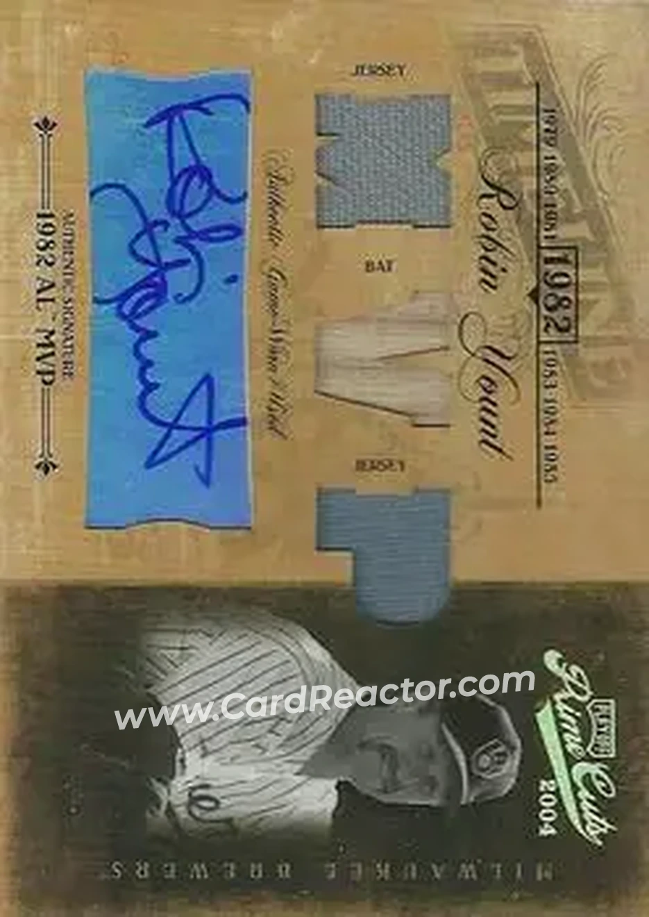 2004 Playoff Prime Cuts II - Timeline Signature Material Trio MVP #TL-80 - Robin Yount - Milwaukee Brewers - Front