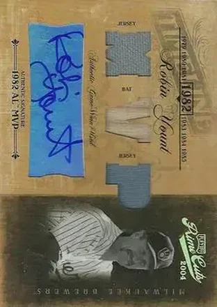 2004 Playoff Prime Cuts II - Timeline Signature Material Trio MVP #TL-80 - Robin Yount - Milwaukee Brewers