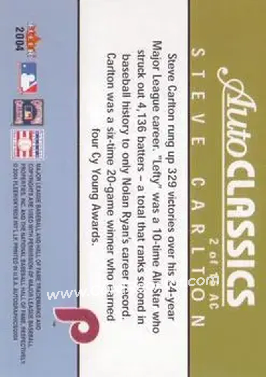 2004 SkyBox Autographics - Autoclassics #2 AC - Steve Carlton - Philadelphia Phillies - Back