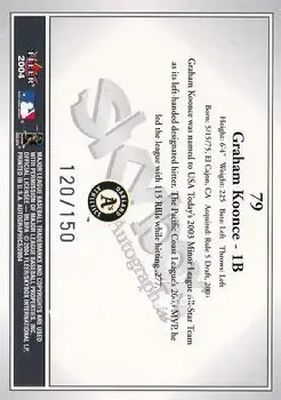 2004 SkyBox Autographics - Insignia #79 - Graham Koonce - Oakland Athletics - Back