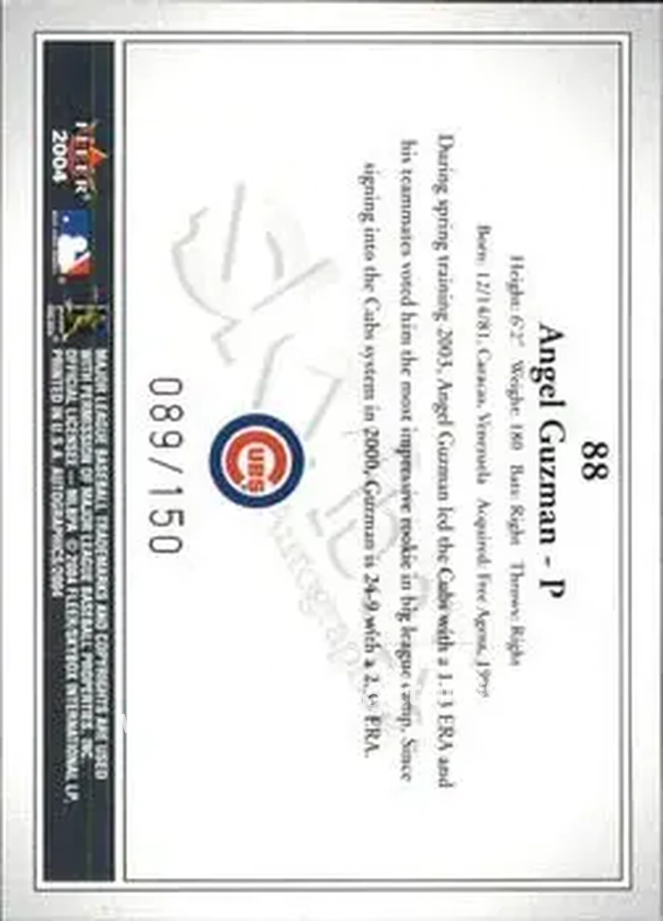 2004 SkyBox Autographics - Insignia #88 - Angel Guzman - Chicago Cubs - Back