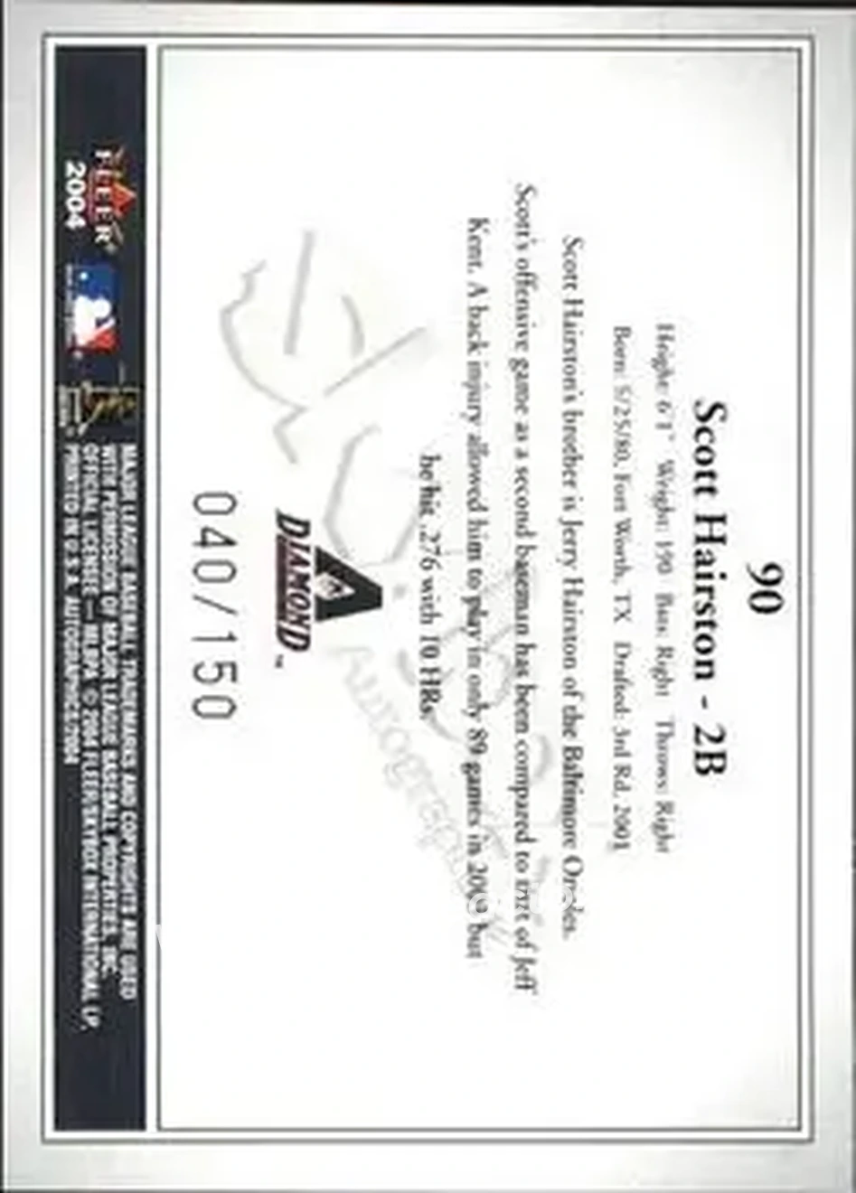 2004 SkyBox Autographics - Insignia #90 - Scott Hairston - Arizona Diamondbacks - Back