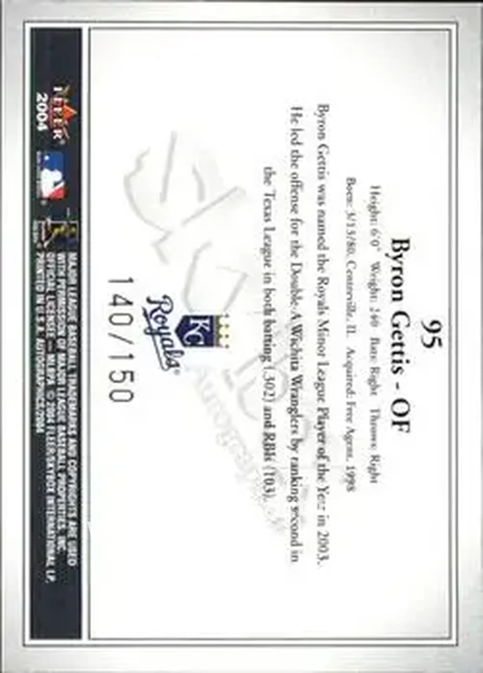 2004 SkyBox Autographics - Insignia #95 - Byron Gettis - Kansas City Royals - Back