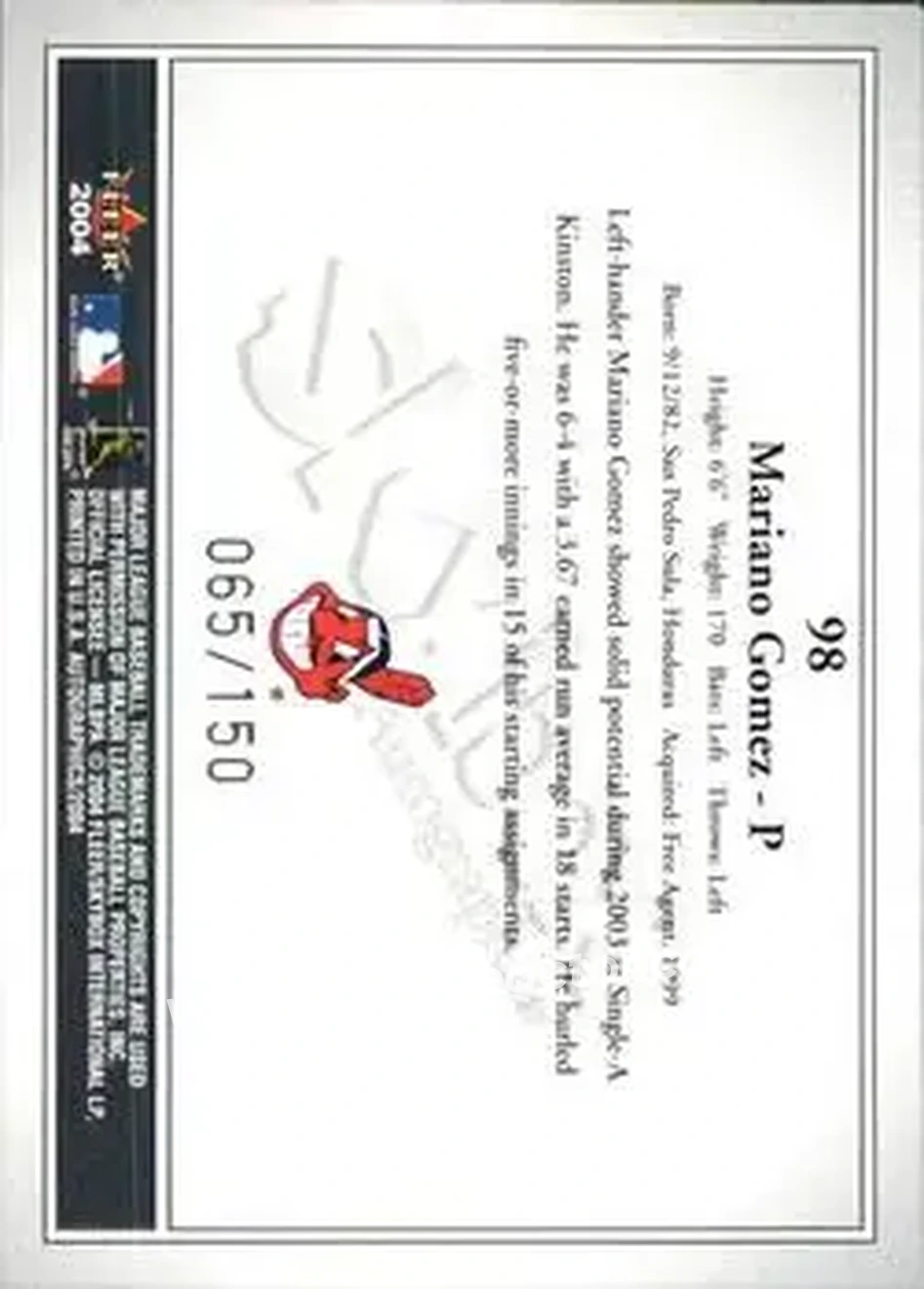 2004 SkyBox Autographics - Insignia #98 - Mariano Gomez - Cleveland Indians - Back