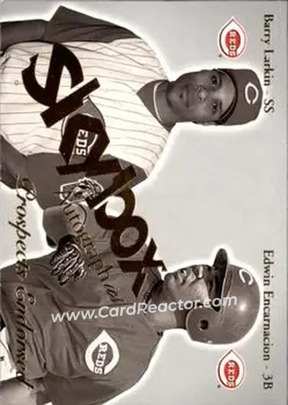 2004 SkyBox Autographics - Prospects Endorsed #3 PE - Barry Larkin - Edwin Encarnacion - Cincinnati Reds - Cincinnati Reds - Front