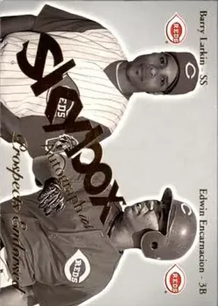 2004 SkyBox Autographics #3 PE Prospects Endorsed Barry Larkin - Edwin Encarnacion - Cincinnati Reds
