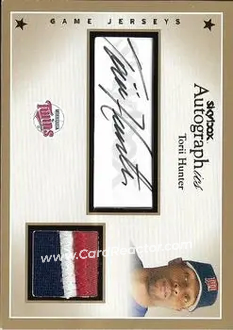 2004 SkyBox Autographics - Autographs Game Jersey Patch #AP-TH - Torii Hunter - Minnesota Twins - Front 2004 SkyBox Autographics - Autographs Game Jersey Patch #AP-TH - Torii Hunter - Minnesota Twins - Front