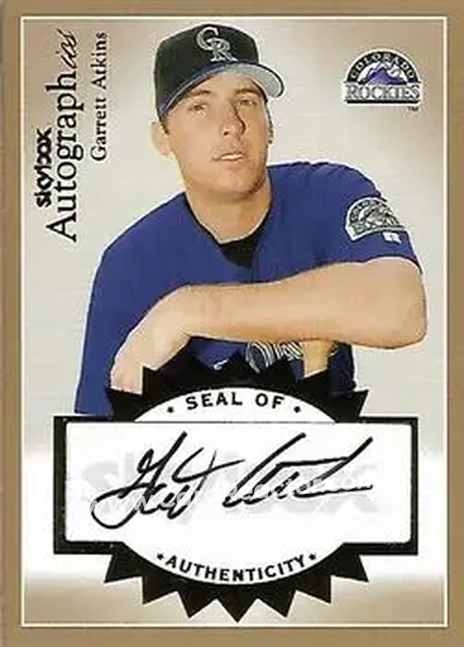 2004 SkyBox Autographics - Autographs Gold #A-GA - Garrett Atkins - Colorado Rockies - Front 2004 SkyBox Autographics - Autographs Gold #A-GA - Garrett Atkins - Colorado Rockies - Front