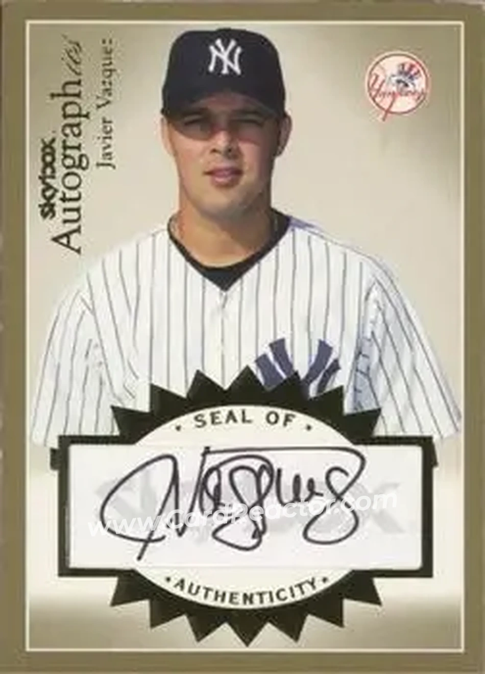 2004 SkyBox Autographics - Autographs Gold #A-JV - Javier Vazquez - New York Yankees - Front 2004 SkyBox Autographics - Autographs Gold #A-JV - Javier Vazquez - New York Yankees - Front