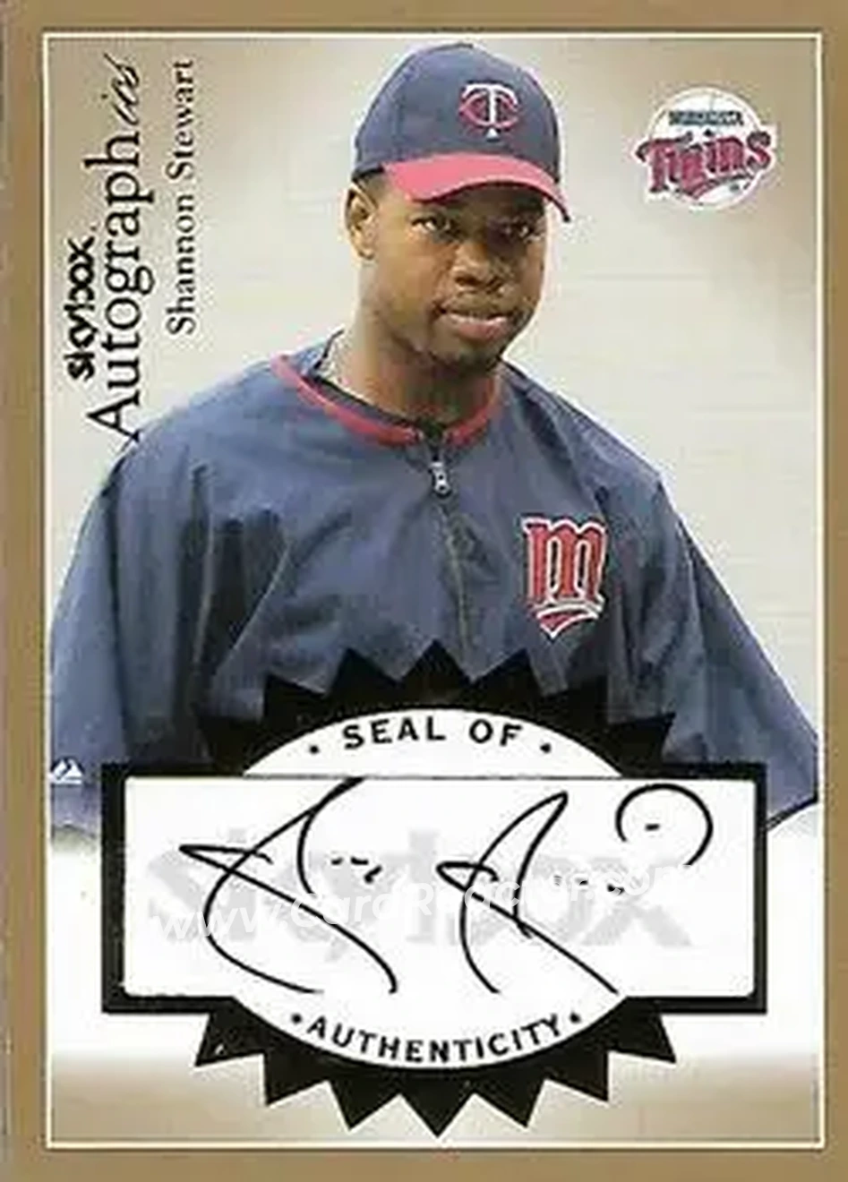 2004 SkyBox Autographics - Autographs Gold #A-SS - Shannon Stewart - Minnesota Twins - Front 2004 SkyBox Autographics - Autographs Gold #A-SS - Shannon Stewart - Minnesota Twins - Front