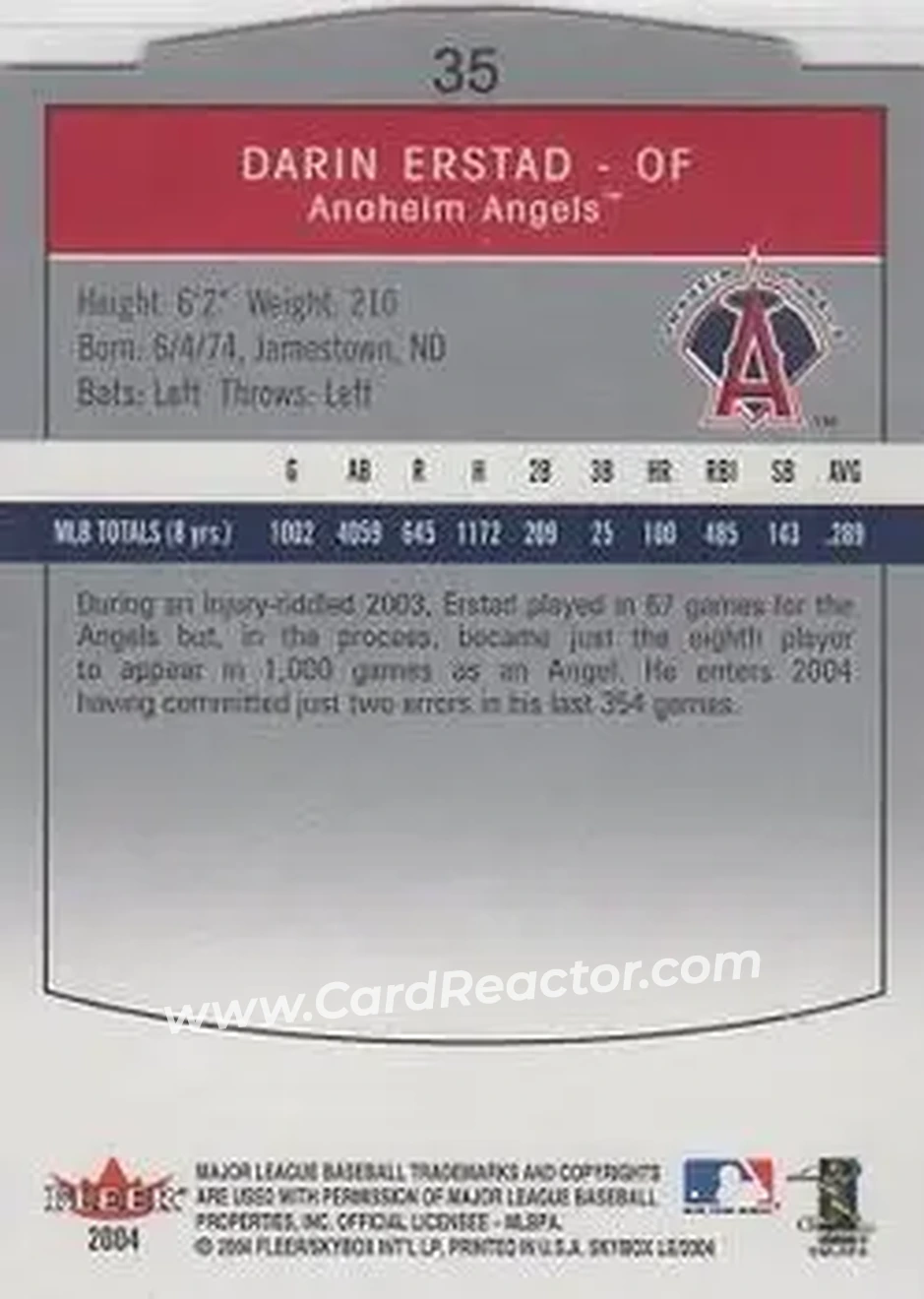 2004 SkyBox LE #35 - Darin Erstad - Anaheim Angels - Back