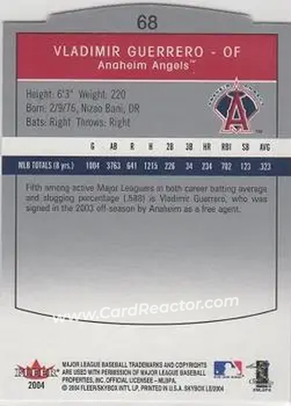 2004 SkyBox LE #68 - Vladimir Guerrero - Anaheim Angels - Back 2004 SkyBox LE #68 - Vladimir Guerrero - Anaheim Angels - Back