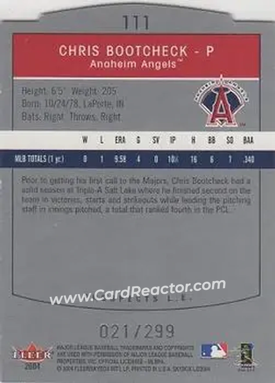2004 SkyBox LE #111 - Chris Bootcheck - Anaheim Angels - Back