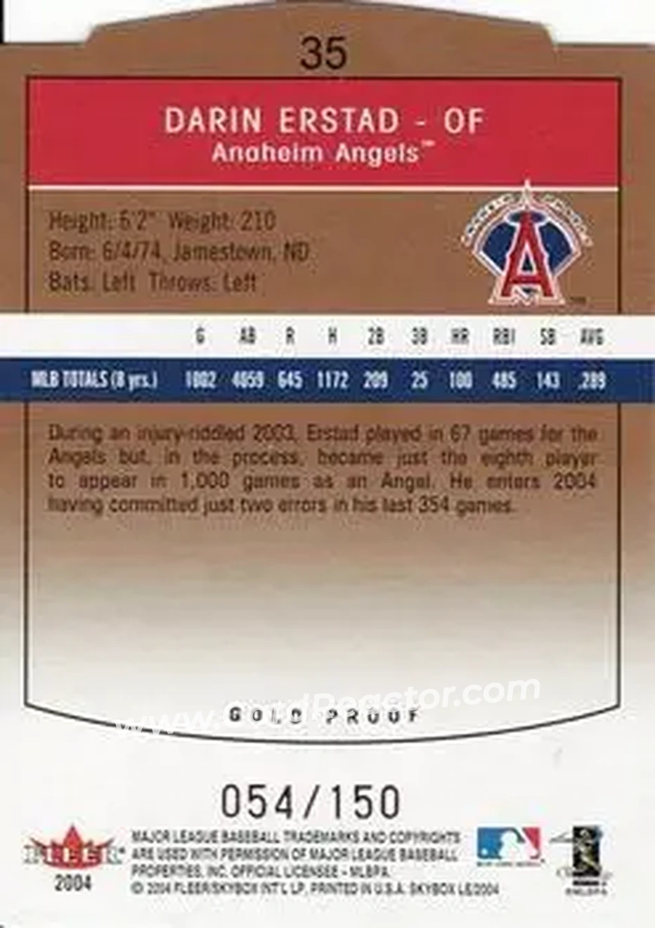 2004 SkyBox LE - Gold Proof #35 - Darin Erstad - Anaheim Angels - Back