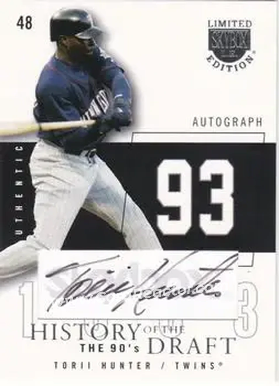 2004 SkyBox LE - History Draft 90's Autograph Black #HDA-TH - Torii Hunter - Minnesota Twins - Front