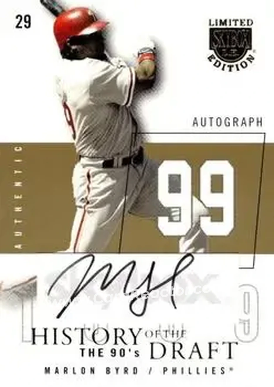 2004 SkyBox LE - History Draft 90's Autograph Gold #HDA-MB - Marlon Byrd - Philadelphia Phillies - Front