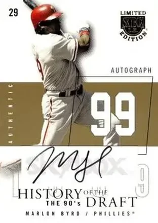 2004 SkyBox LE - History Draft 90's Autograph Gold #HDA-MB - Marlon Byrd - Philadelphia Phillies