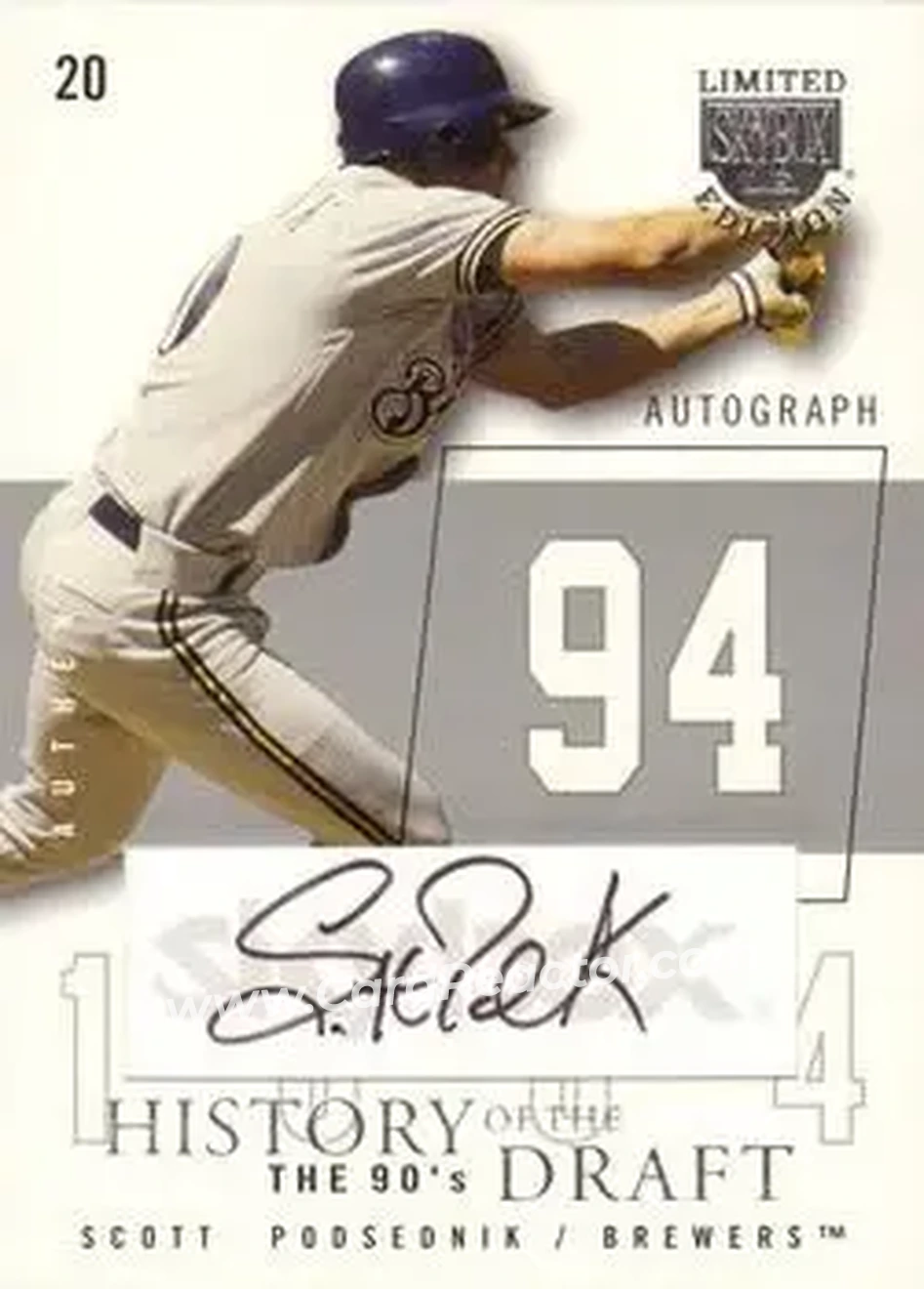 2004 SkyBox LE - History Draft 90's Autograph Silver #HDA-SP - Scott Podsednik - Milwaukee Brewers - Front 2004 SkyBox LE - History Draft 90's Autograph Silver #HDA-SP - Scott Podsednik - Milwaukee Brewers - Front