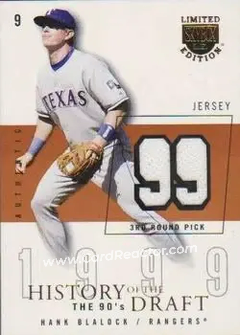 2004 SkyBox LE - History Draft 90's Jersey #HD-HB - Hank Blalock - Texas Rangers - Front