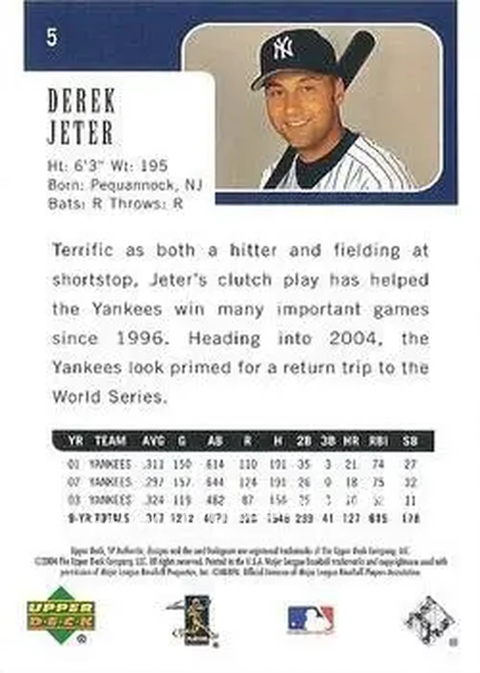 2004 SP Authentic #5 - Derek Jeter - New York Yankees - Back