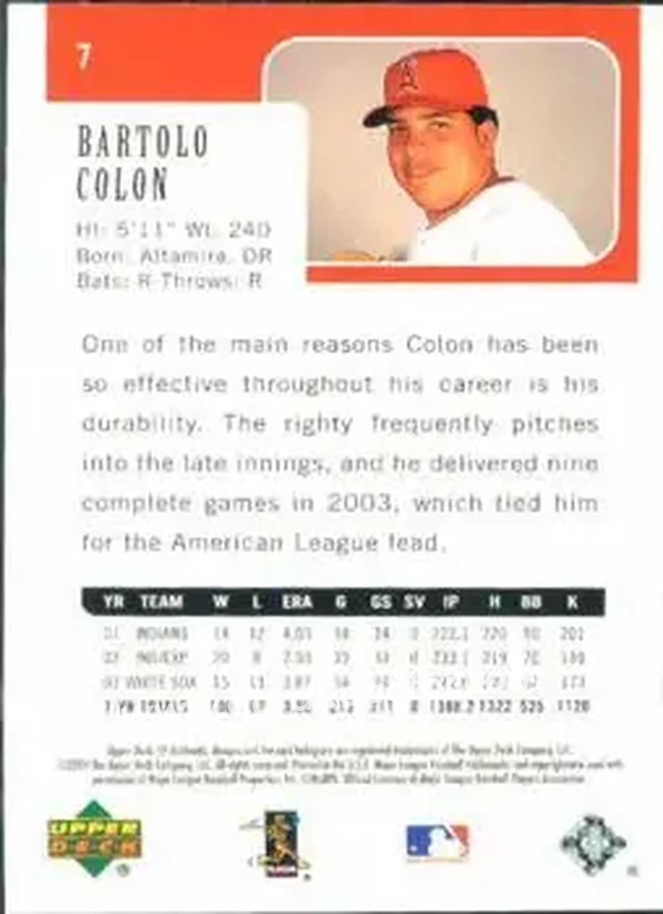 2004 SP Authentic #7 - Bartolo Colon - Anaheim Angels - Back