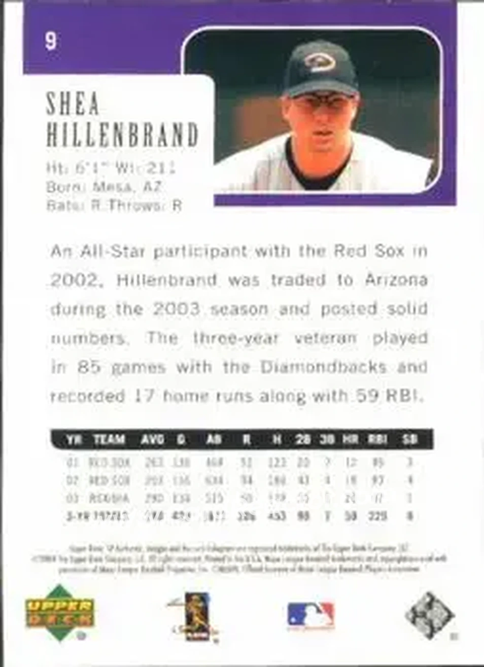 2004 SP Authentic #9 - Shea Hillenbrand - Arizona Diamondbacks - Back