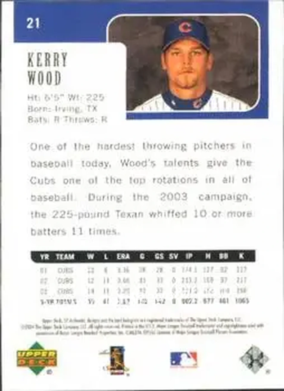 2004 SP Authentic #21 - Kerry Wood - Chicago Cubs - Back 2004 SP Authentic #21 - Kerry Wood - Chicago Cubs - Back