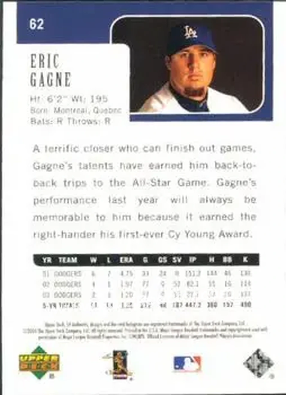 2004 SP Authentic #62 - Eric Gagne - Los Angeles Dodgers - Back