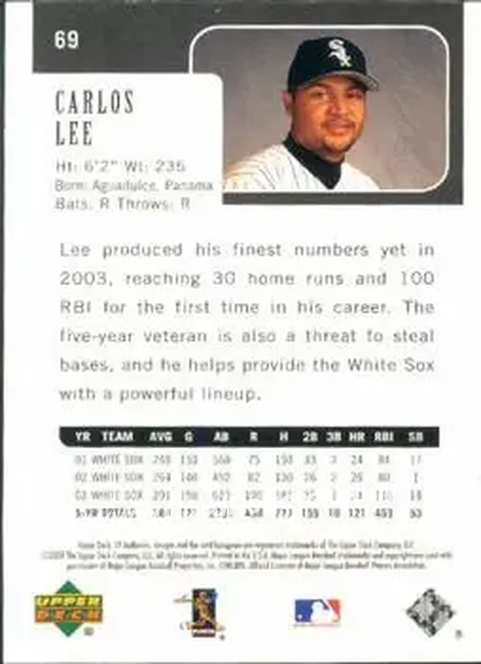2004 SP Authentic #69 - Carlos Lee - Chicago White Sox - Back