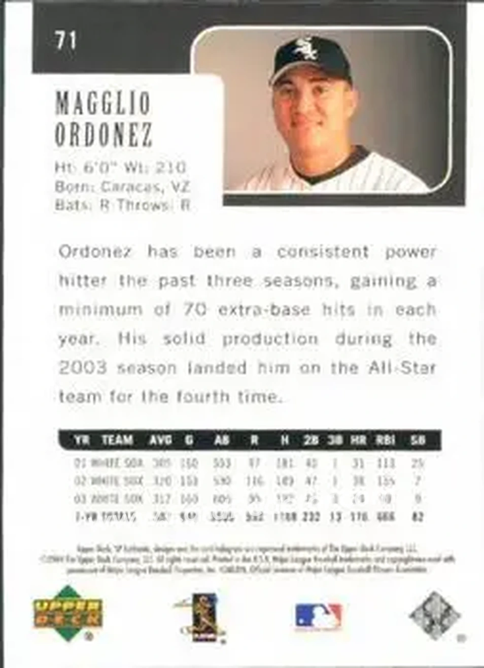 2004 SP Authentic #71 - Magglio Ordonez - Chicago White Sox - Back 2004 SP Authentic #71 - Magglio Ordonez - Chicago White Sox - Back