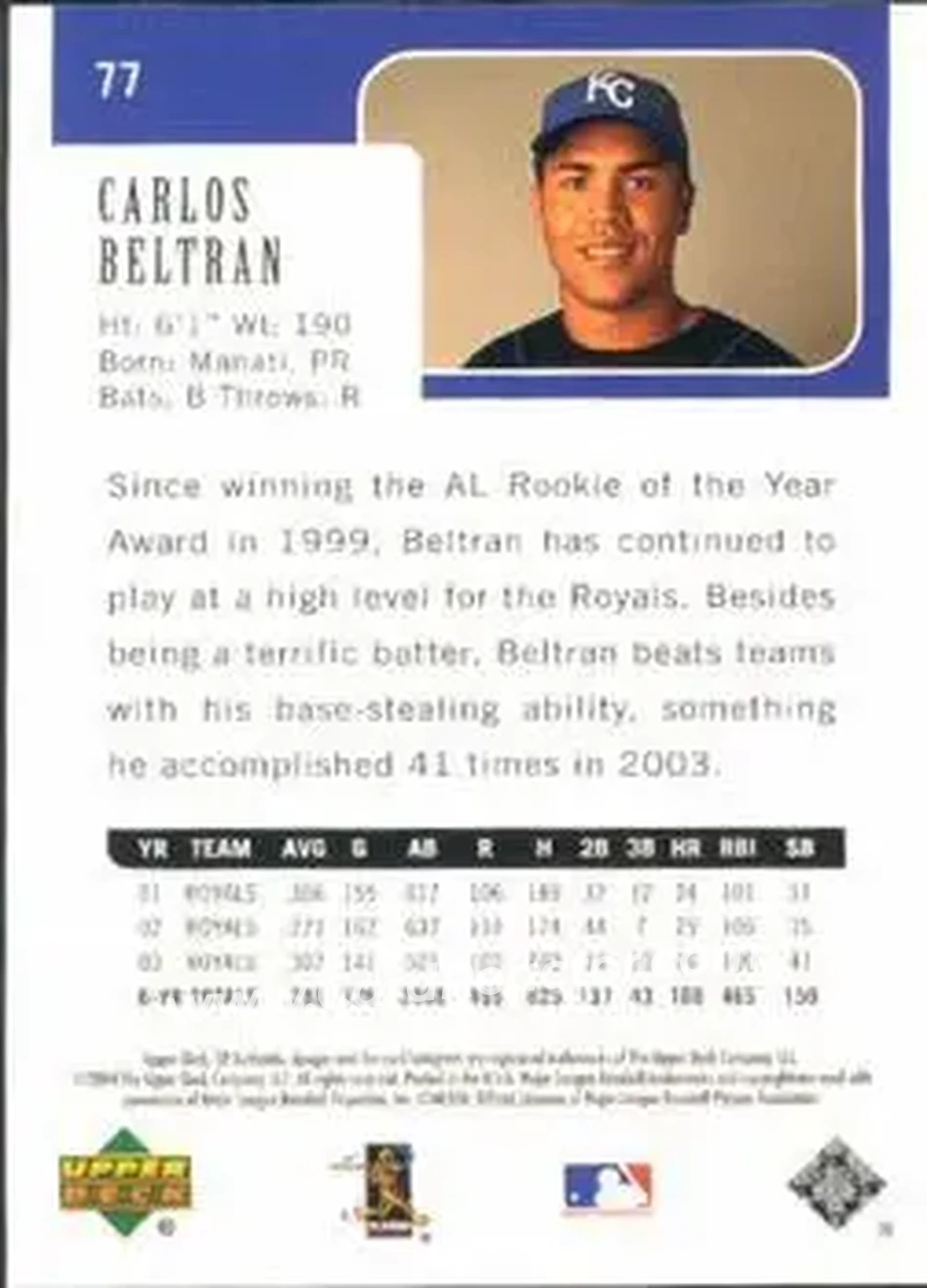 2004 SP Authentic #77 - Carlos Beltran - Kansas City Royals - Back