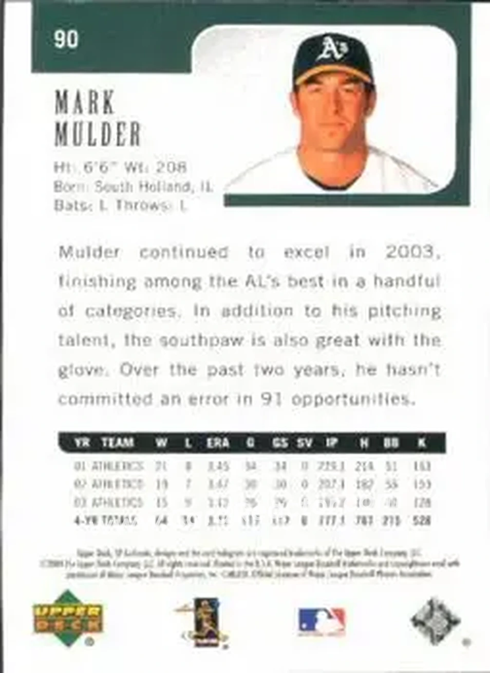 2004 SP Authentic #90 - Mark Mulder - Oakland Athletics - Back