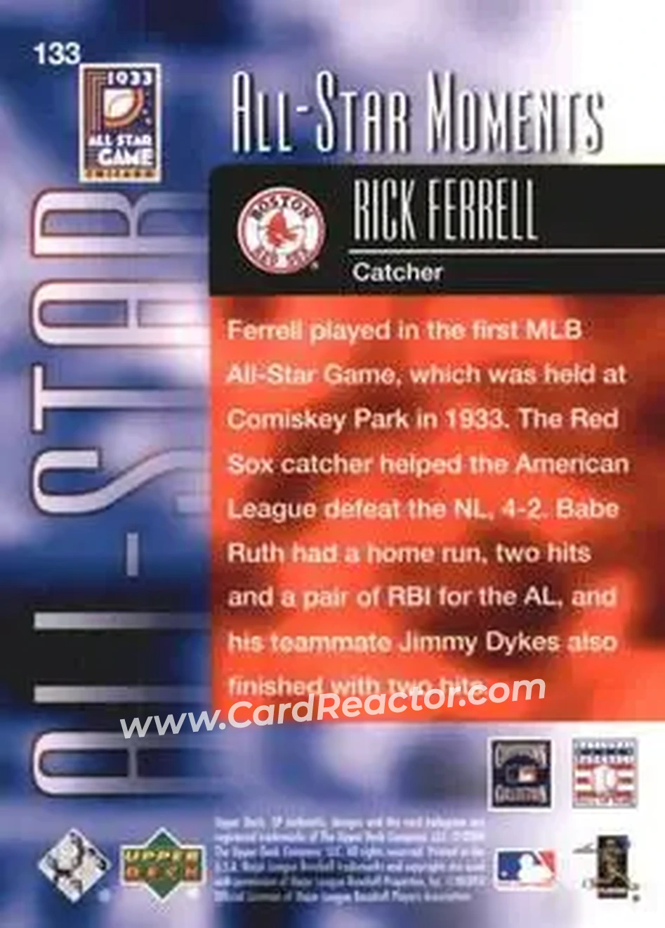 2004 SP Authentic #133 - Rick Ferrell - Boston Red Sox - Back
