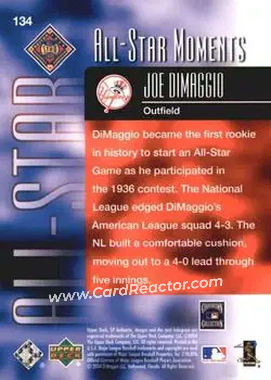 2004 SP Authentic #134 - Joe DiMaggio - New York Yankees - Back