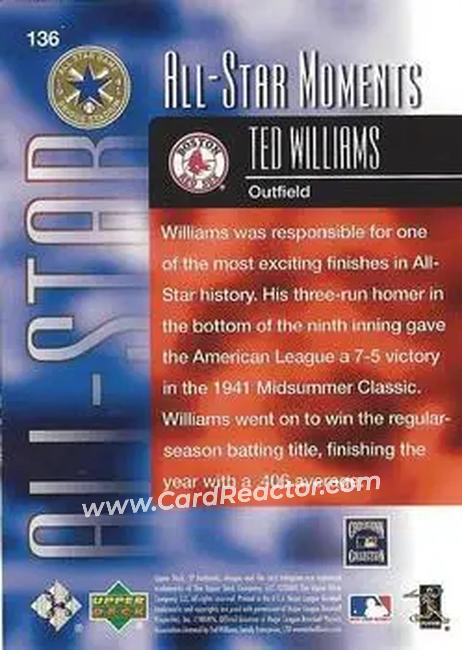 2004 SP Authentic #136 - Ted Williams - Boston Red Sox - Back