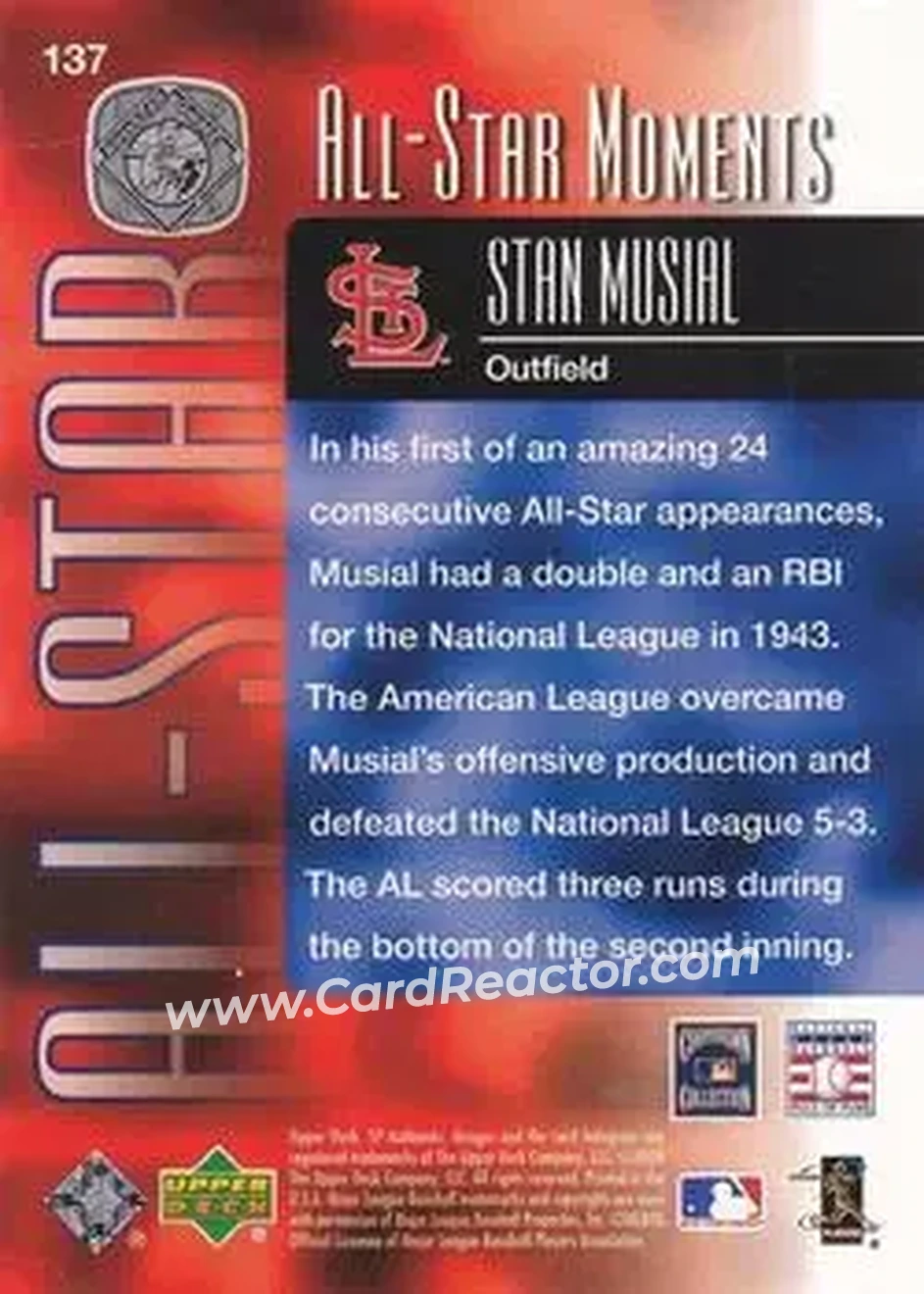 2004 SP Authentic #137 - Stan Musial - St. Louis Cardinals - Back