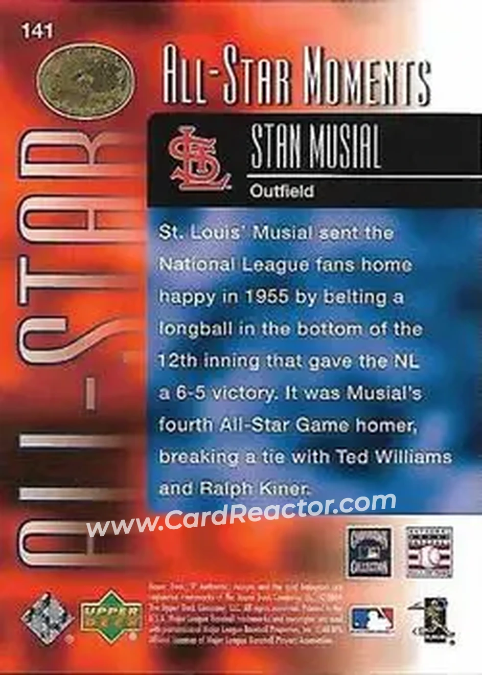 2004 SP Authentic #141 - Stan Musial - St. Louis Cardinals - Back