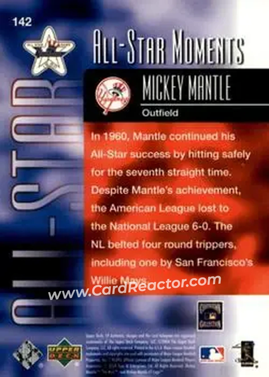 2004 SP Authentic #142 - Mickey Mantle - New York Yankees - Back