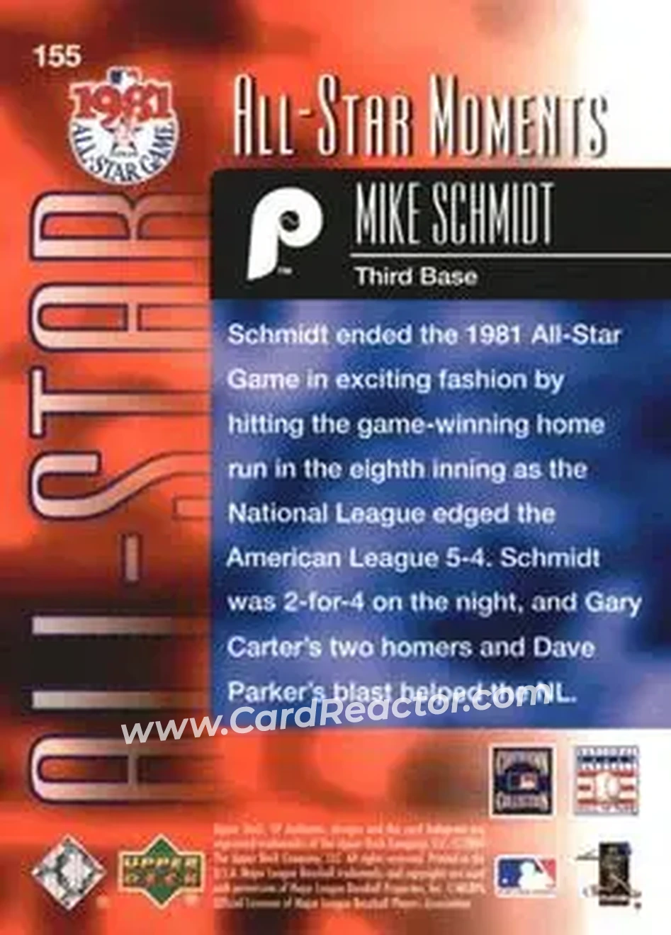 2004 SP Authentic #155 - Mike Schmidt - Philadelphia Phillies - Back