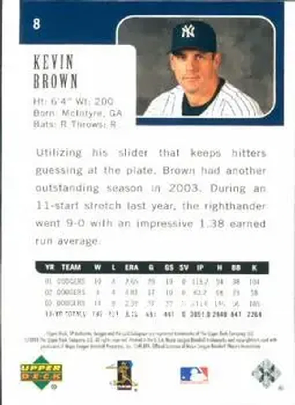 2004 SP Authentic #8 - Kevin Brown - New York Yankees - Back