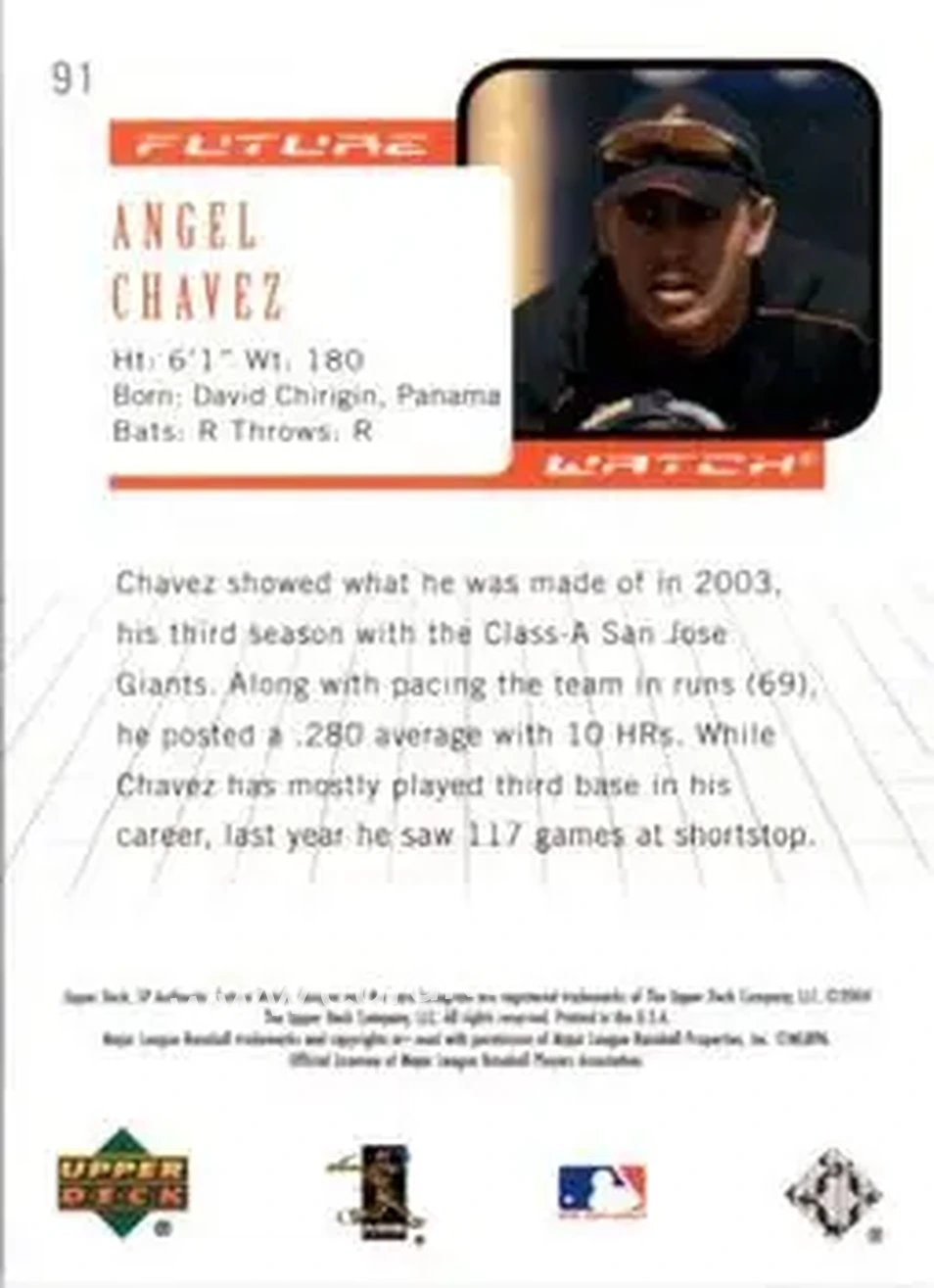 2004 SP Authentic #91 - Angel Chavez - San Francisco Giants - Back