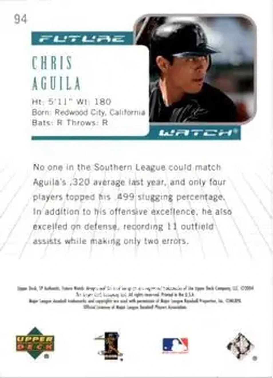 2004 SP Authentic #94 - Chris Aguila - Florida Marlins - Back 2004 SP Authentic #94 - Chris Aguila - Florida Marlins - Back