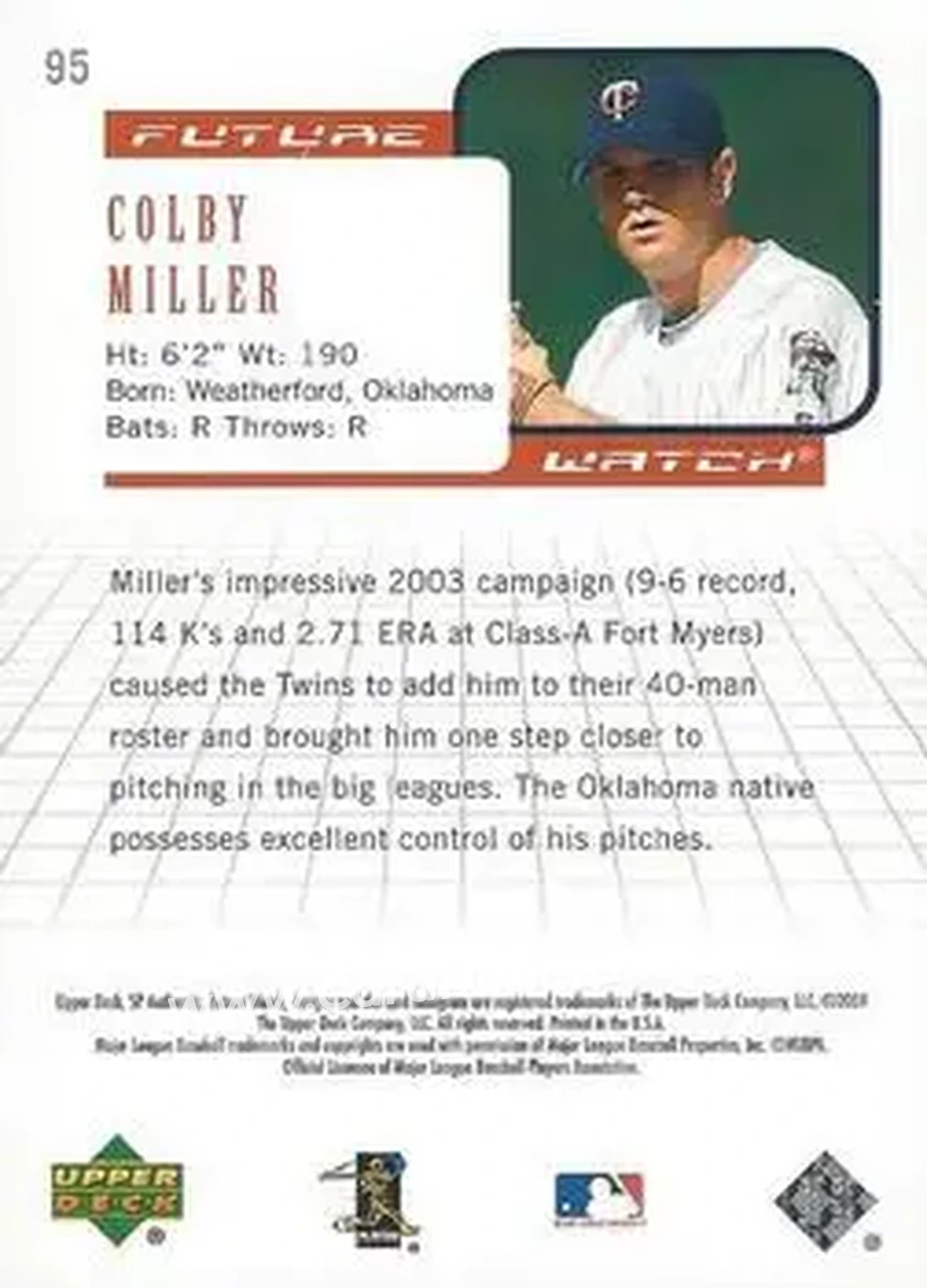 2004 SP Authentic #95 - Colby Miller - Minnesota Twins - Back